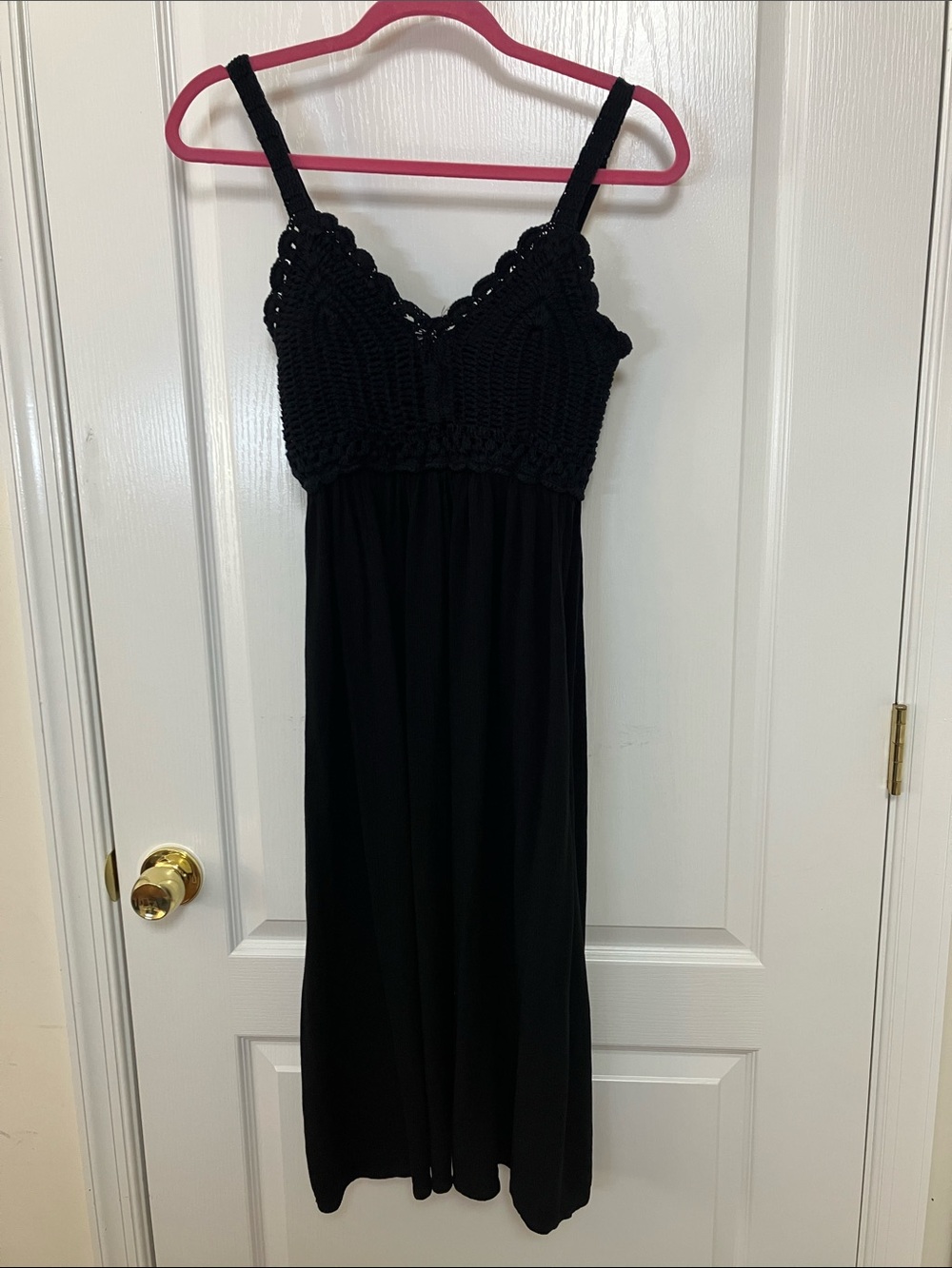 Crocheted/lined top dress with adjustable straps and smocked back